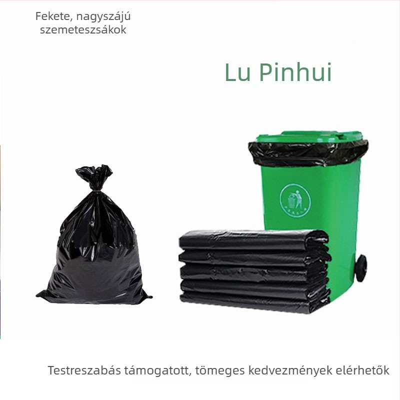 Nagy lapos szájú szemeteszsákok HDPE/PO, fekete, vastagított, egyszer használatos, kórházi felhasználásra, méretek 60x80, 80x90, 80x100, 90x110, 100x120 cm