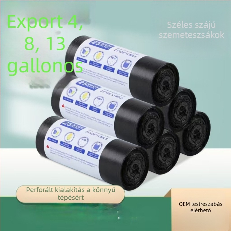 Háztartási használatra készült vastagított, nagy méretű fekete műanyag szemeteszsákok