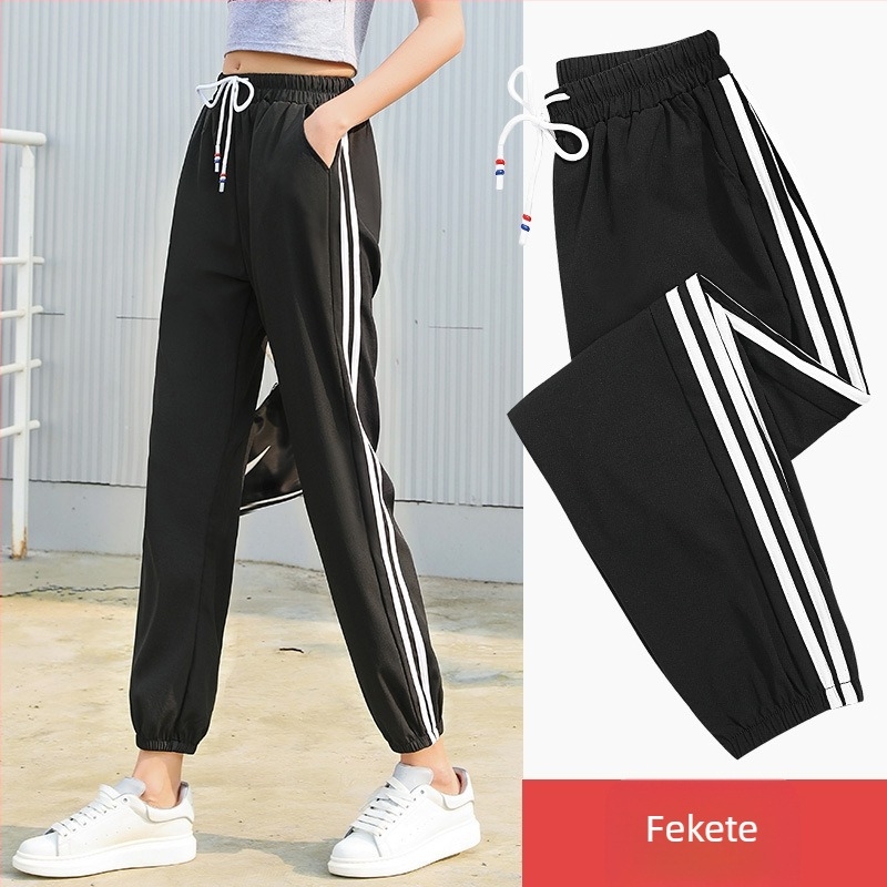 Női fekete jogger nadrág, cropped stílus, 2026 tavasz–nyár, mindennapi sportnadrág