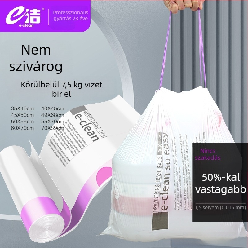 Háztartási szemeteszsák húzózsinórral, vastag, hordozható, nagy műanyag zacskó a konyhához
