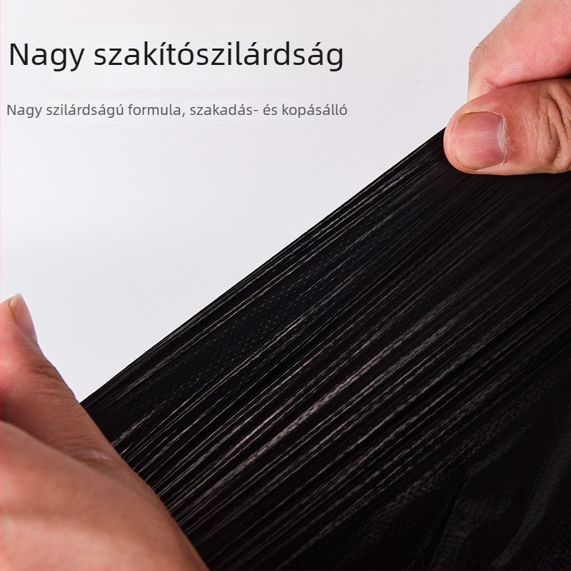 50 darab egyszer használatos fekete szemeteszsák, vastagított, mellény-stílusú, kézben hordozható, háztartási használatra