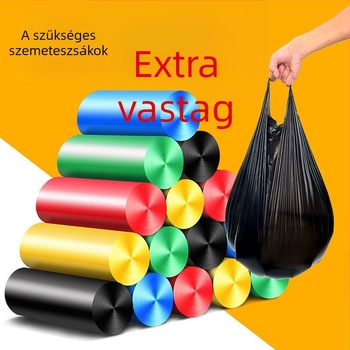 Mellény-stílusú, vastagított, nagy méretű egyszer használatos szemeteszsákok háztartási és konyhai használatra, HDPE