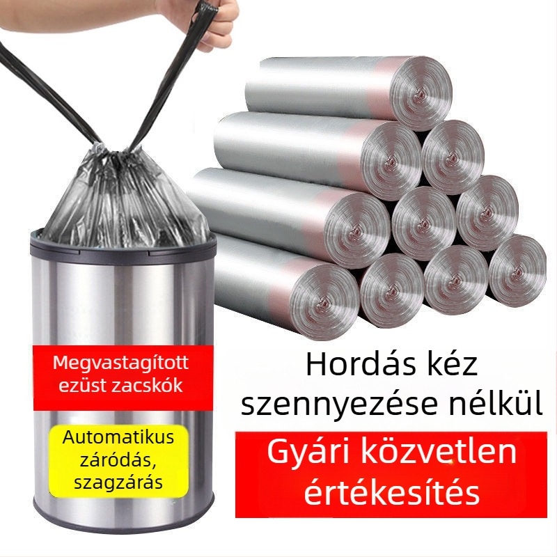 Jiaman Vastagított szemeteszsák kötős zsinórral, háztartási használatra, HDPE, szelektív hulladék, 15 db/tekercs