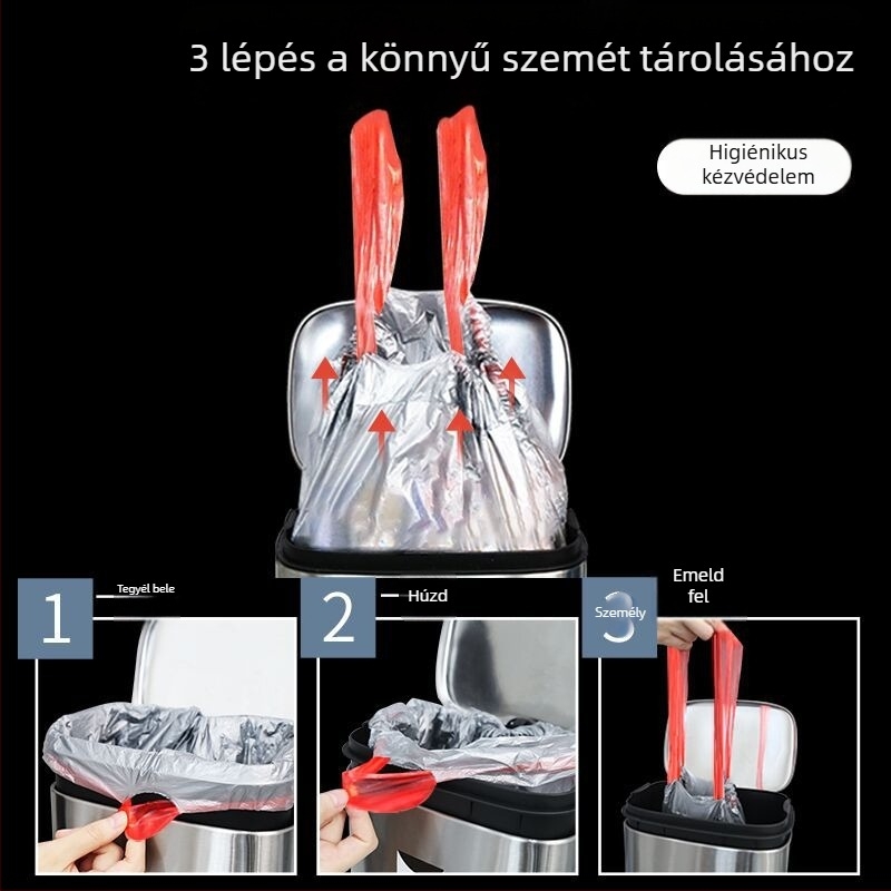 Jiaman Vastagított szemeteszsák kötős zsinórral, háztartási használatra, HDPE, szelektív hulladék, 15 db/tekercs