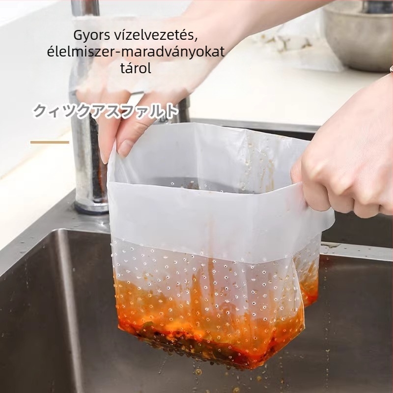Önálló konyhai mosogató szűrőzsák maradékok lefolyására, egyszer használatos, vastagított, dugulás elleni