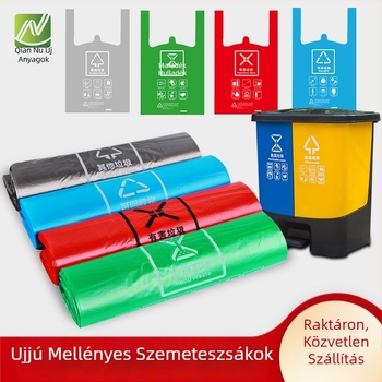 Négy színű hulladékzacskók kiváló záródással, új PE anyagból, mellény-stílusú zacskók magas terhelhetőséggel
