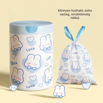 Konyhai szemeteszsákok kötős zsinórral, vastagított kivitelben, aranyos nyuszis mintával és kék szívvel, otthoni használatra, hordozó fogantyúval
