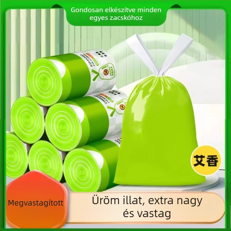 Konyhai szemeteszsákok kötős zsinórral, vastagított kivitelben, aranyos nyuszis mintával és kék szívvel, otthoni használatra, hordozó fogantyúval