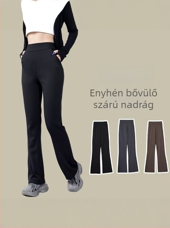 Magas derekú női nadrág, enyhén bő szabású, elasztikus, mindennapi irodai stílushoz