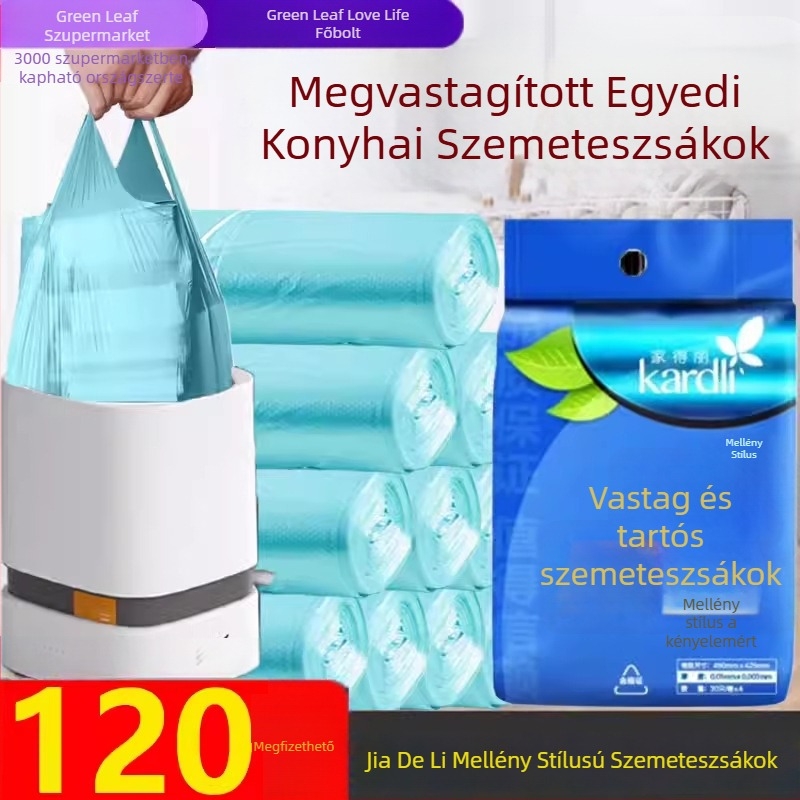 Mellény-stílusú szemeteszsákok, perforáltak, hordozhatóak, vastagok és szivárgásállóak, 30×4 tekercses csomag