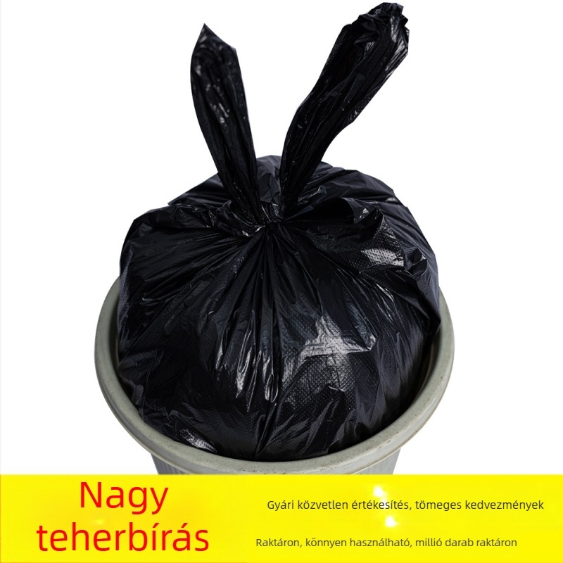 Nagy, vastag fekete háztartási szemeteszsák, mellény-stílusú, hosszú füllel