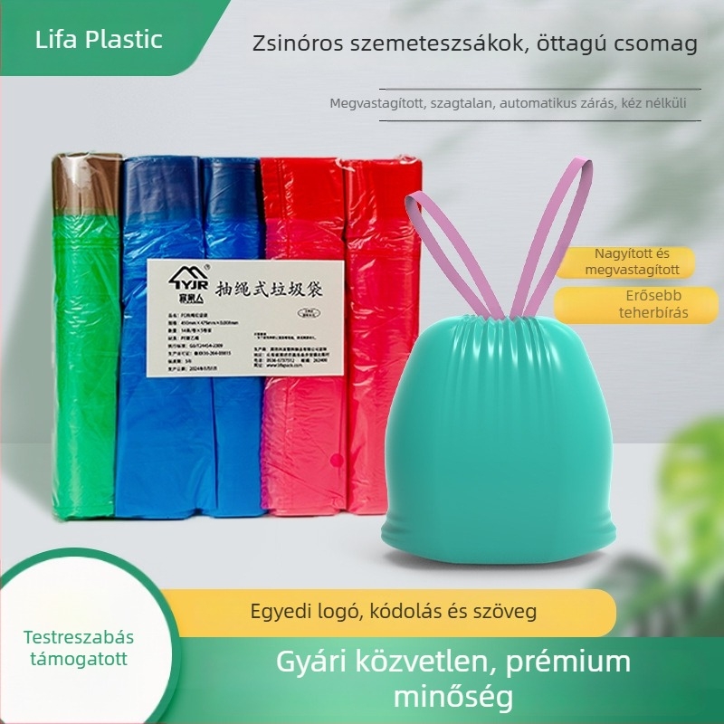 Zsinóros szemeteszsákok, ötös csomag, extra nagy és vastag, színes, otthonokra, hotelekre, éttermekre és irodákra