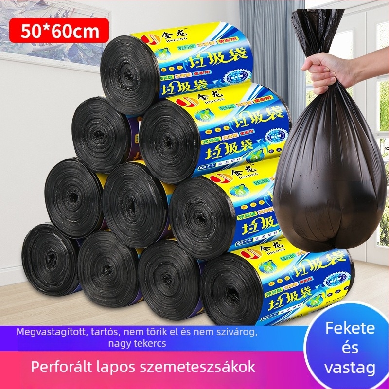Vastagított egyszer használatos műanyag zacskók tekercsben – szállodák, kórházak és otthon használatra, fekete szemeteszsákok
