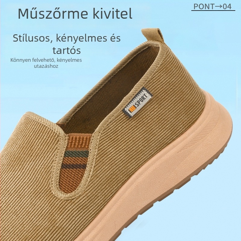 3520 Férfi vászoncipő vastag talppal, slip-on, Old Beijing stílus, tavasz–ősz, puha talp, csúszásmentes