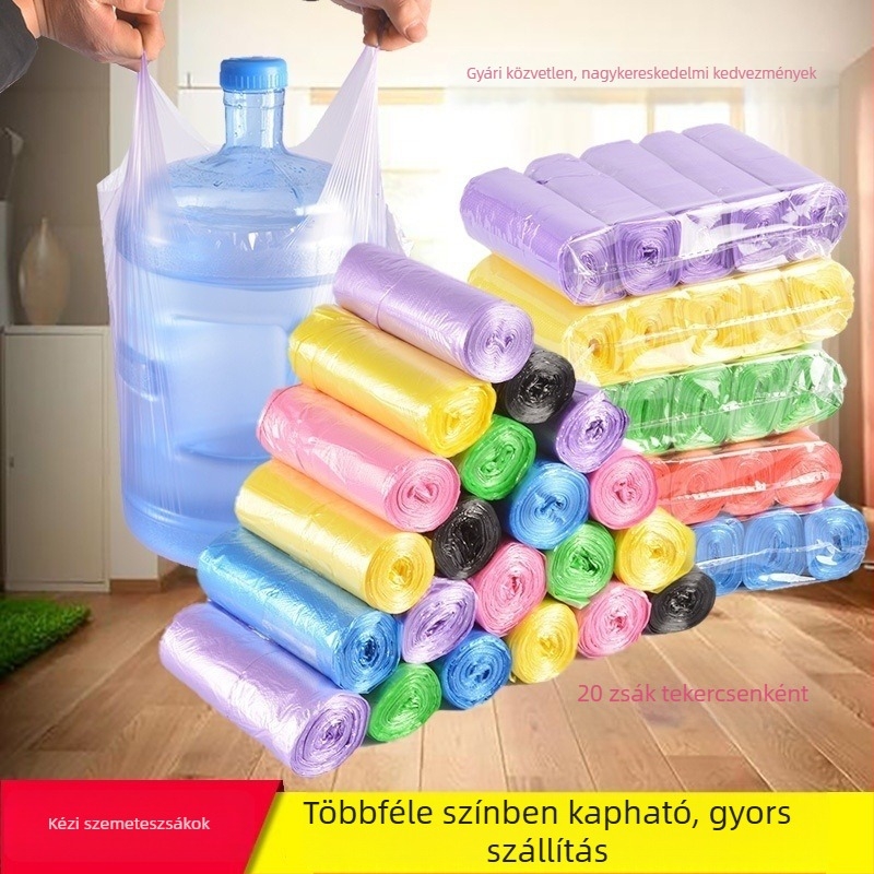 Színes szemeteszsákok otthoni és irodai használatra, tekercses zsákok, kézitáska-stílus