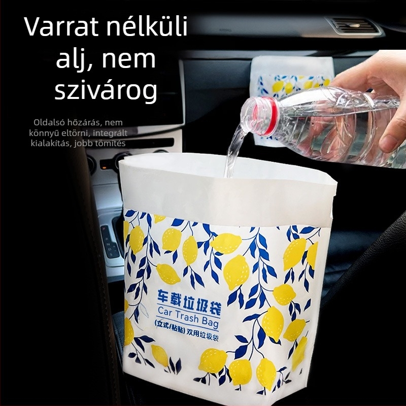 Autóba való szemeteszsák, önállóan álló, ragasztóval rögzíthető, ideális asztali/irodai és otthoni használatra, egyszer használatos tárolózacskó
