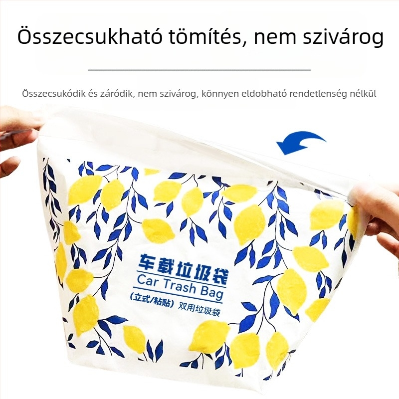 Autóba való szemeteszsák, önállóan álló, ragasztóval rögzíthető, ideális asztali/irodai és otthoni használatra, egyszer használatos tárolózacskó