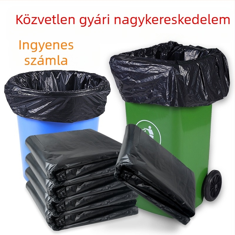 Fekete, extralarge méretű egyszer használatos műanyag szemeteszsák lapos szájjal, strapabíró, kereskedelmi/hotel használatra