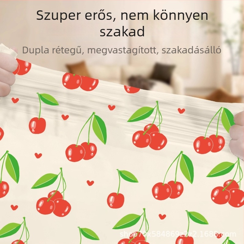 Felhúzható szemeteszsákok konyhába, irodába és kollégiumi szobába – tartósak, cseresznyés mintával, gazdaságos csomag