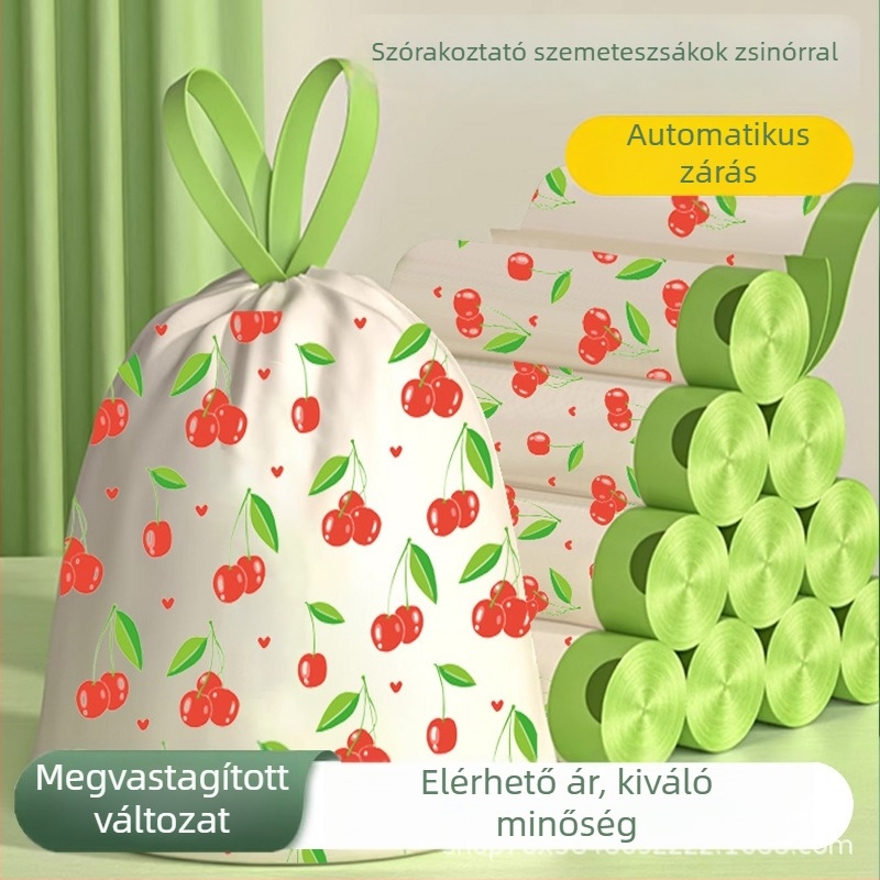 Felhúzható szemeteszsákok konyhába, irodába és kollégiumi szobába – tartósak, cseresznyés mintával, gazdaságos csomag
