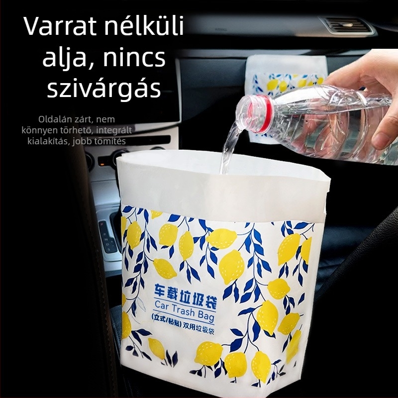 Autóba szerelhető szemeteszacskó önálló állással és ragasztó alapú rögzítéssel — asztali, irodai és otthoni, egyszer használatos tároló