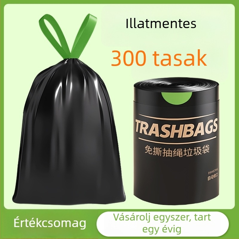 Háztartási szemeteszsákok zsinóros zárással, extra vastag, nagy méret, szakadásálló, műanyag, praktikus csomag