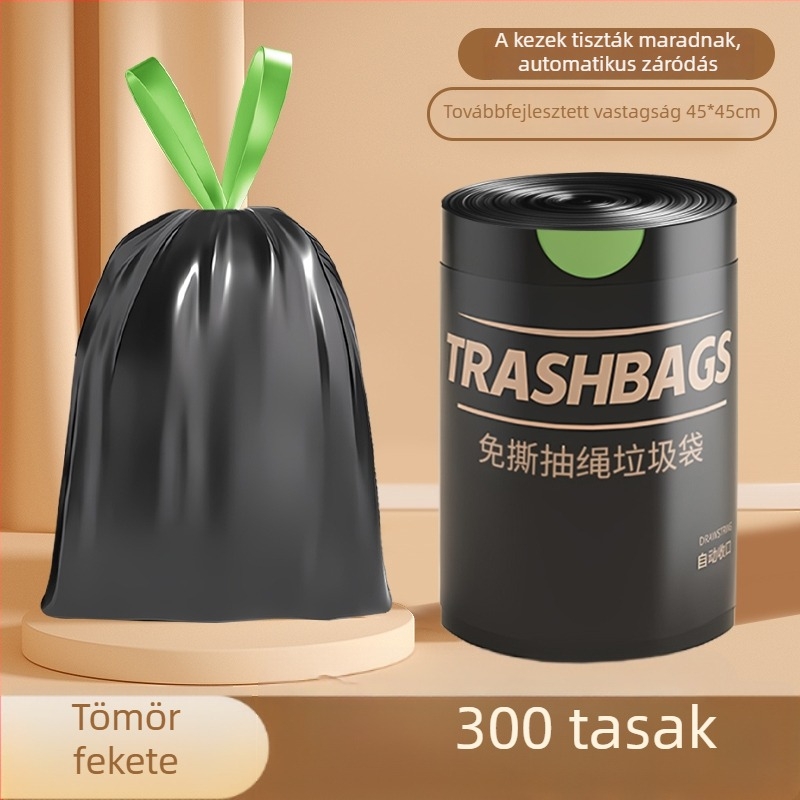 Háztartási szemeteszsákok zsinóros zárással, extra vastag, nagy méret, szakadásálló, műanyag, praktikus csomag