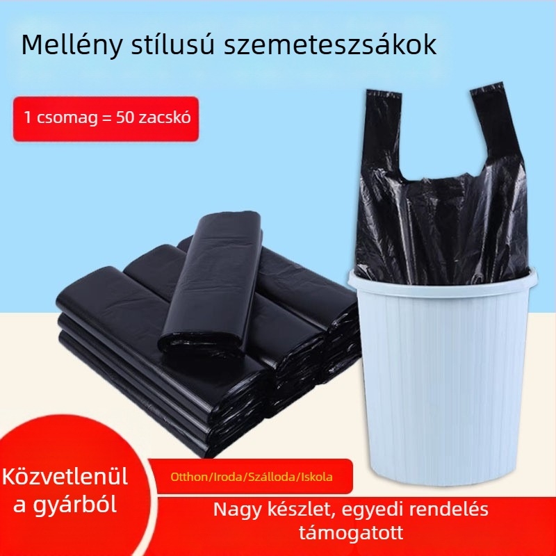 Yujing Vastagított mellény-stílusú fekete szemeteszsákok, kis méret, egyszer használatos, háztartási célokra