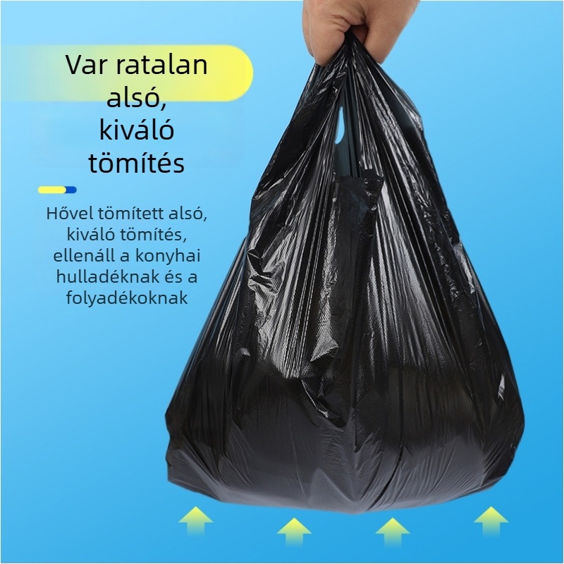 Egyszer használatos fekete mellény-stílusú szemeteszsákok, 32×52 cm, szállodai, otthoni és irodai használatra