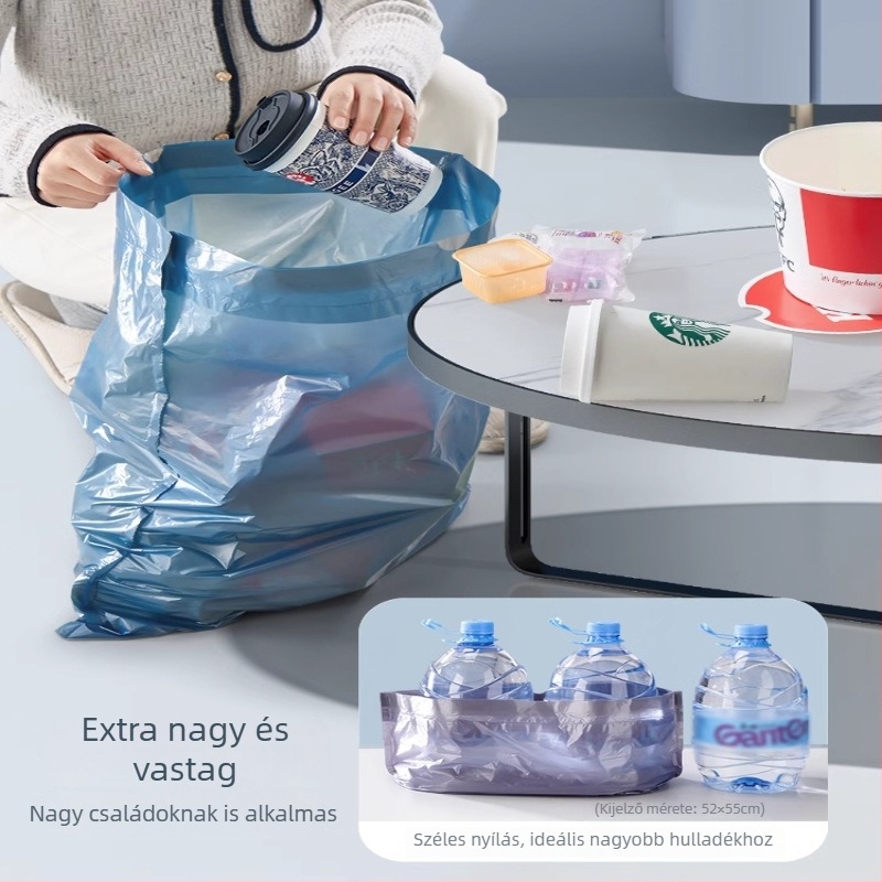 Konyhai szemeteszsákok vastagított kivitelben, húzózárral, nagy kapacitású, háztartási használatra, HDPE