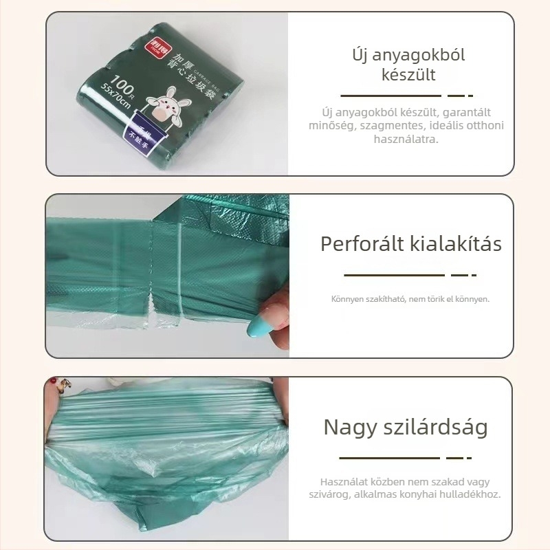 Konyhai szemeteszsákok mellény-stílusban, 55 × 70 cm, 100 db, 2-rétegű vastagított, fogantyúval