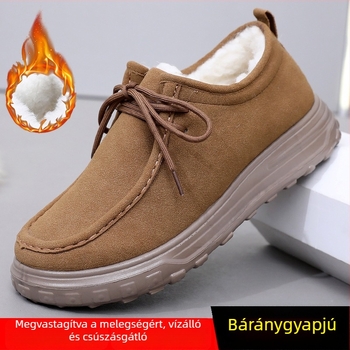 Férfi téli otthoni papucs pamutból fleece béléssel, vastagított, csúszásmentes, kopásálló, kényelmes puha talppal