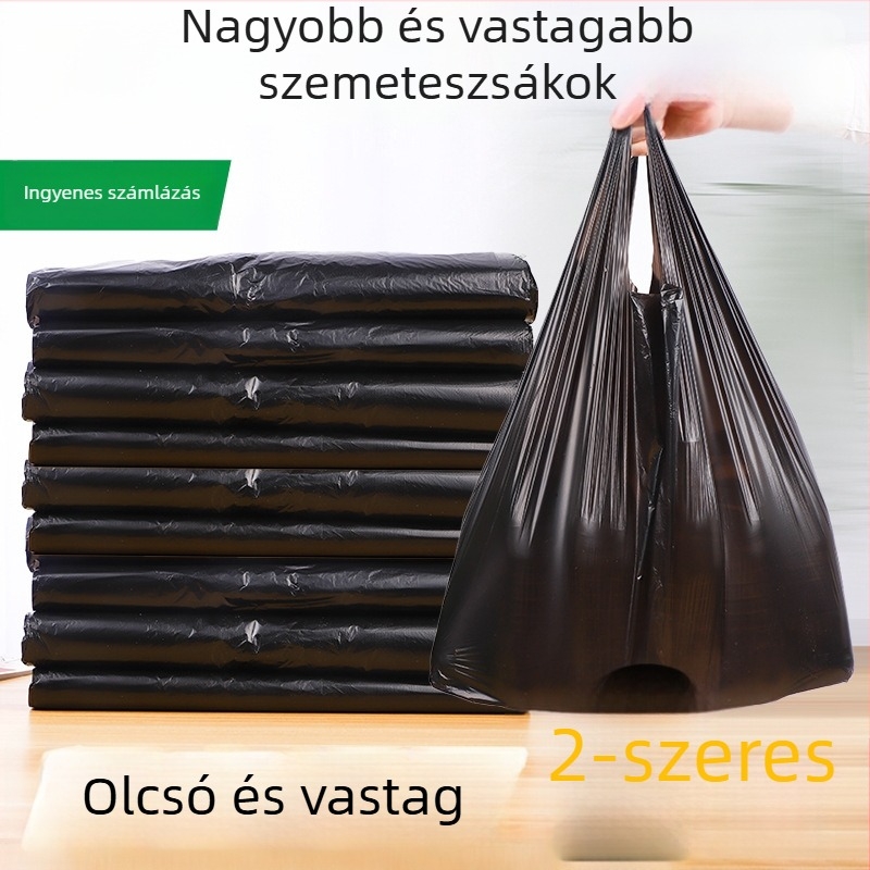 Fekete mellény-stílusú szemeteszsákok, 36×60 cm, otthonra és irodába, PE anyagból