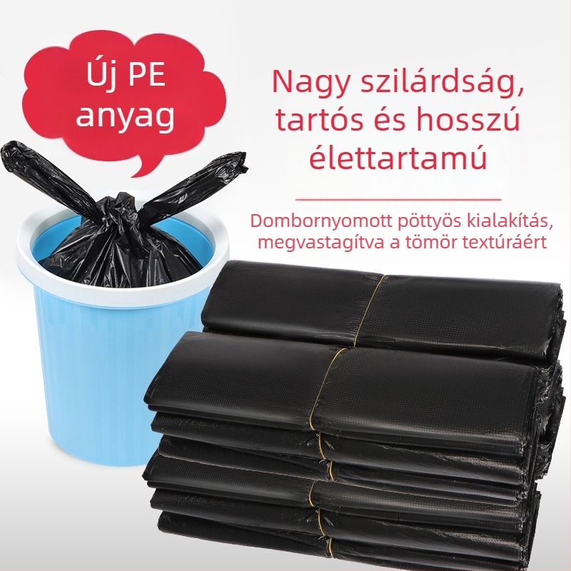 Hordozható, vastagított fekete szemeteszsákok mellény-stílusban, egyszer használatos, tartós és megfizethető