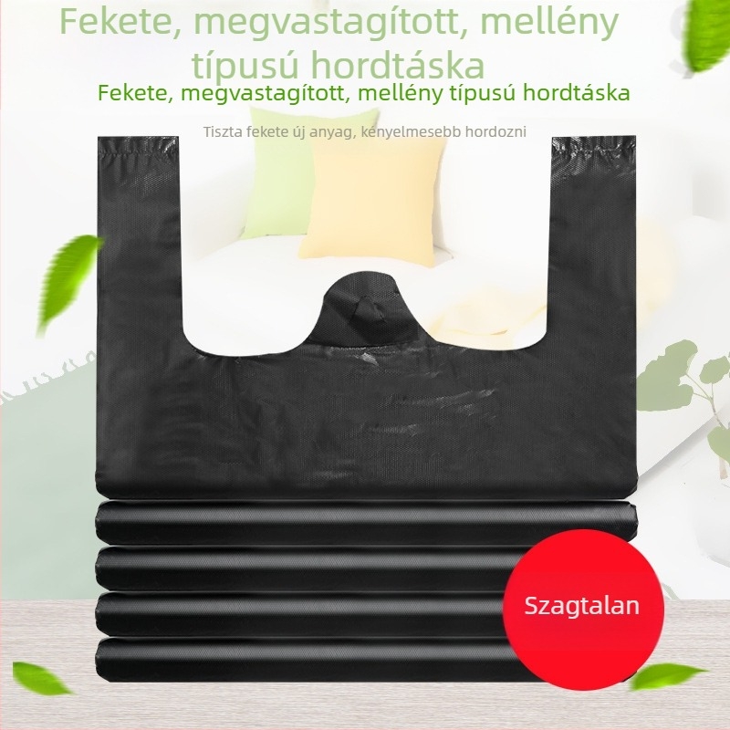 Hordozható, vastagított fekete szemeteszsákok mellény-stílusban, egyszer használatos, tartós és megfizethető