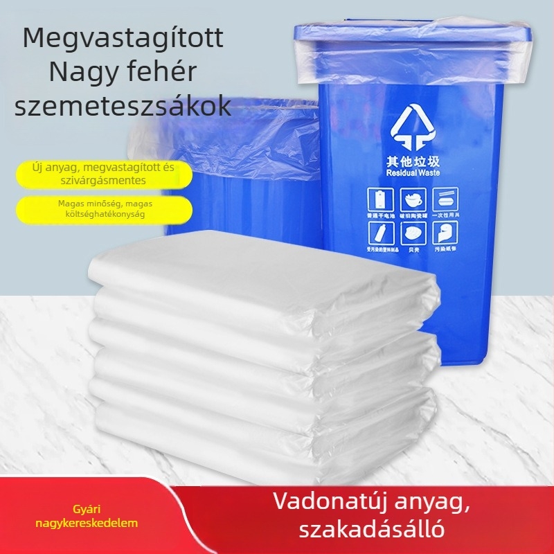 Fehér átlátszó nagy szemeteszsákok, vastagított kivitelben szállodai használatra
