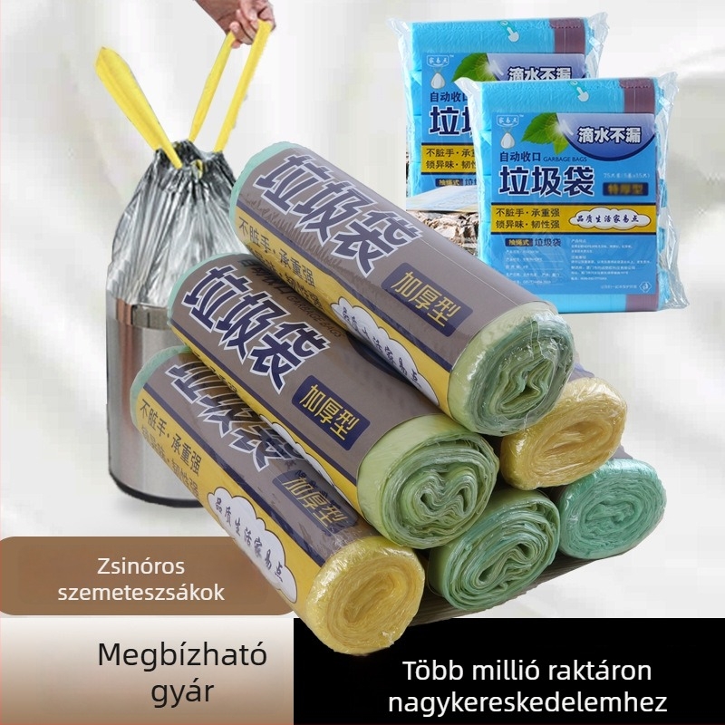 Zsinóros szemeteszsákok automatikus zárással, vastagított, egyenként csomagolva, hordozható, háztartási használatra