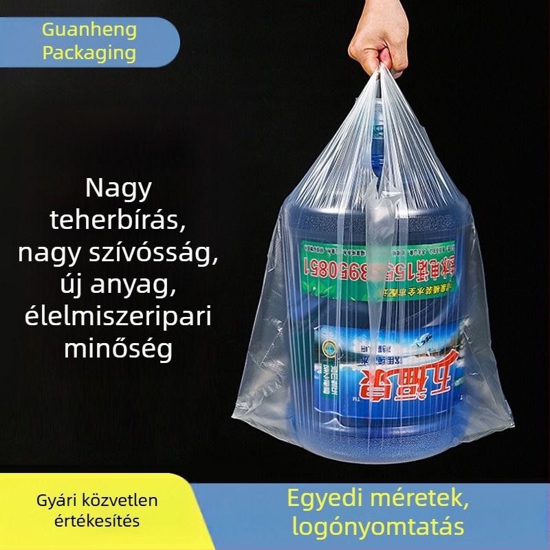 Nagy, vastagított háztartási szemeteszsák a konyhába, fehér, átlátszó, hordozható műanyag tárolózsák