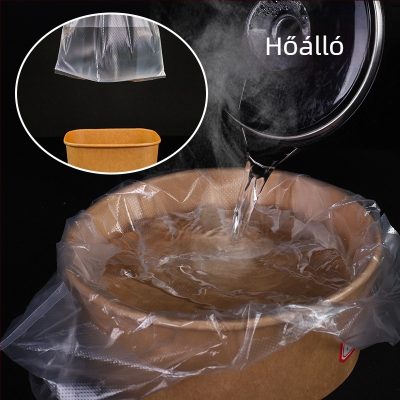 Nagy, vastagított háztartási szemeteszsák a konyhába, fehér, átlátszó, hordozható műanyag tárolózsák