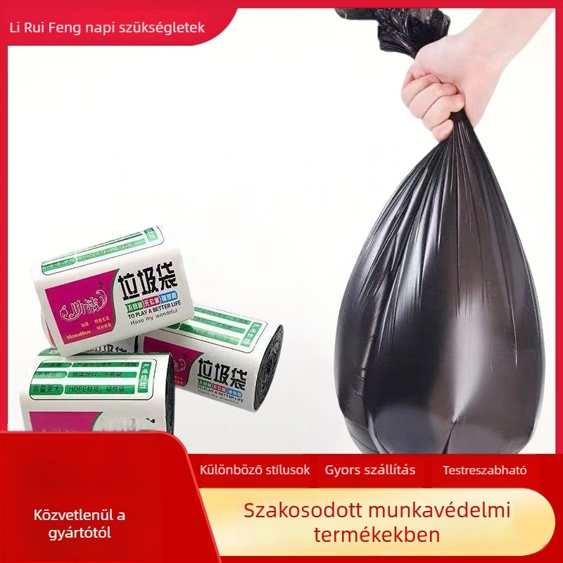 Egyszer használatos háztartási vastagított mellény-stílusú szemeteszsákok, fekete, perforált, konyha és iroda számára, gazdaságos csomag
