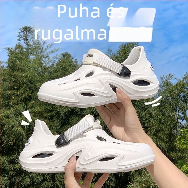 Férfi strandpapucs nyárra, perforált slip-onnal, lélegző, csúszásmentes, magasságot növelő dizájnnal
