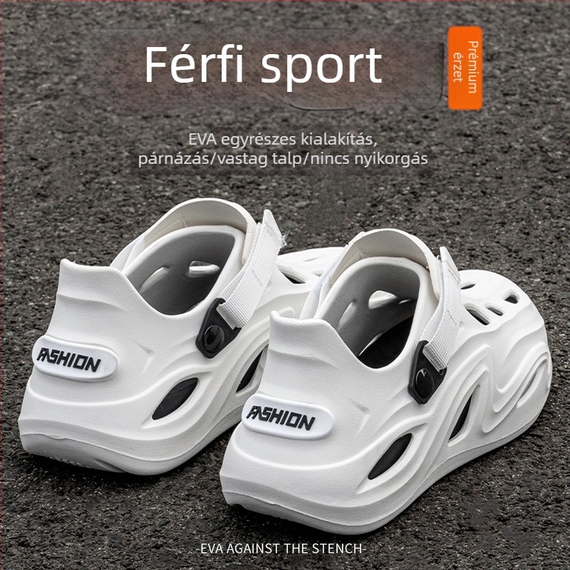 Férfi strandpapucs nyárra, perforált slip-onnal, lélegző, csúszásmentes, magasságot növelő dizájnnal