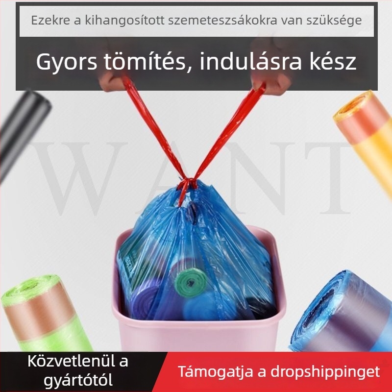 Húzós szemeteszsákok, egyszer használatosak, vastagított kivitelben, otthoni használatra, konyhai hulladékhoz