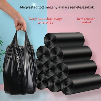 Fekete vastagított szemeteszsákok fogantyúval, sík szájú, tartós