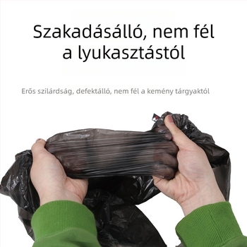 Fekete vastagított szemeteszsákok fogantyúval, sík szájú, tartós