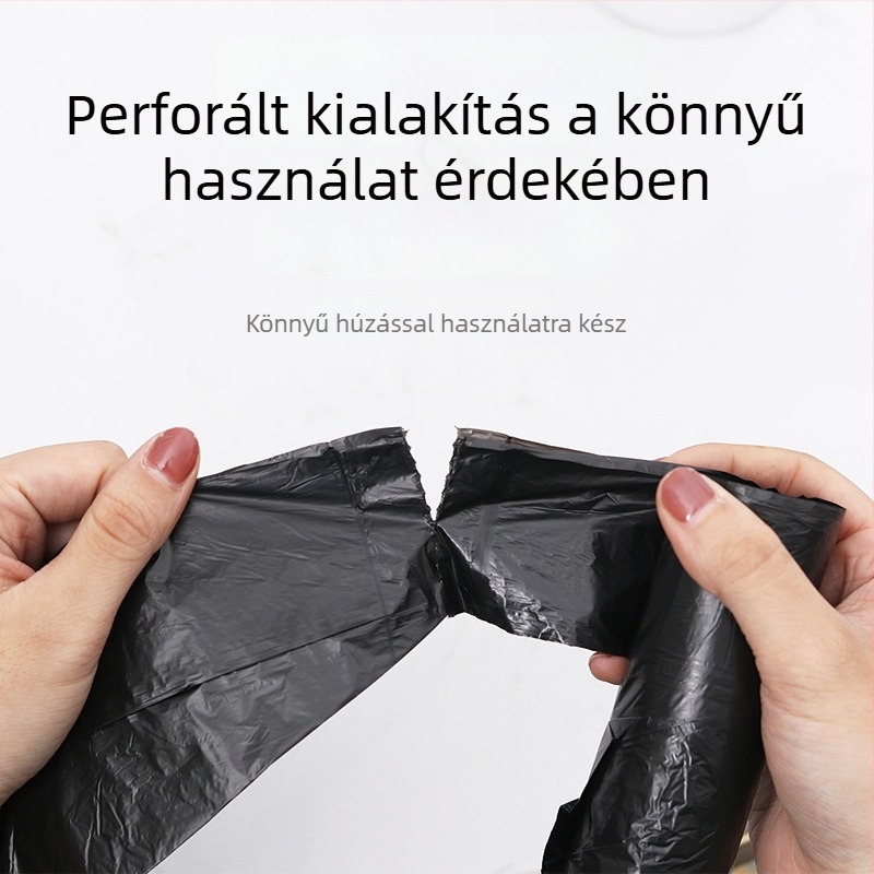 Fekete vastagított szemeteszsákok fogantyúval, sík szájú, tartós