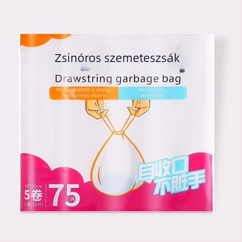 Nagy mennyiségű szemeteszsák húzókötéssel és automatikus záródással, irodai és konyhai felhasználásra