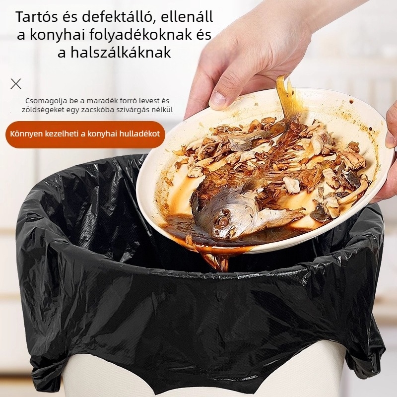 50 darab szemeteszsák háztartási és irodai használatra, vastag fekete mellény-stílusú, fogantyúval