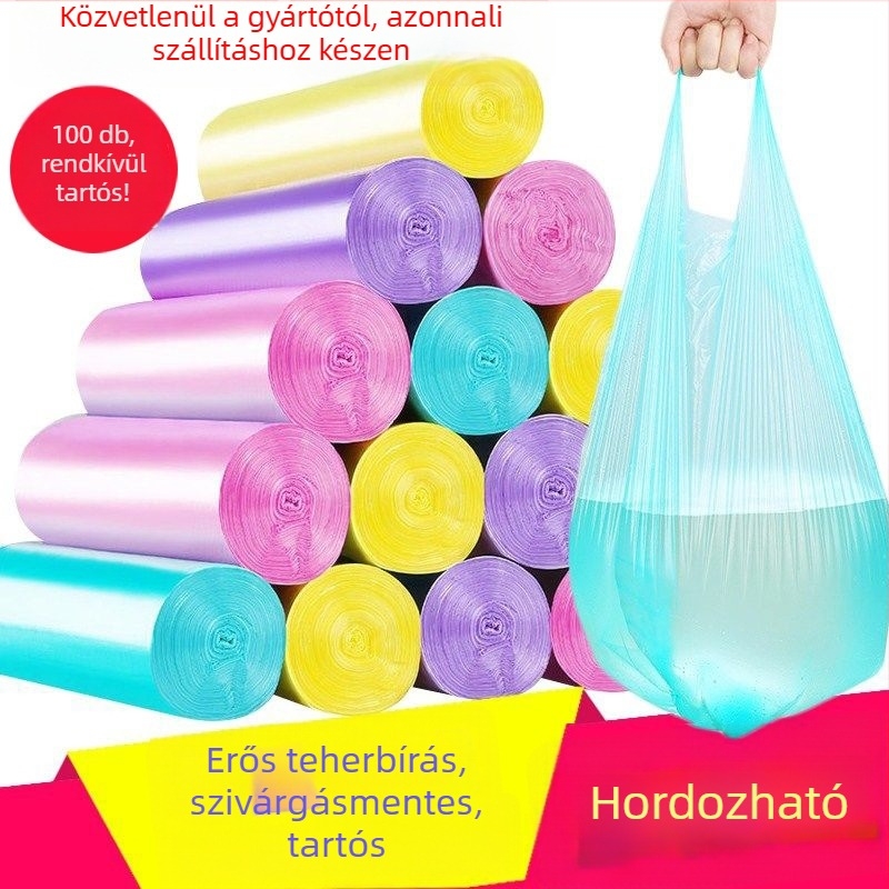 Egyszer használatos, nagy méretű, vastagított HDPE szemeteszsák, mellény-stílusú, konyha és fürdőszoba használatra