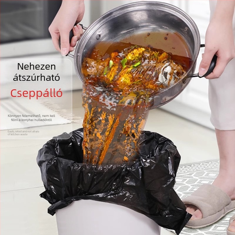 Háztartási szemeteszsákok fogantyúval, vastagabbak, fekete, kollégiumi és konyhai használatra, tekercsben, 100 darab